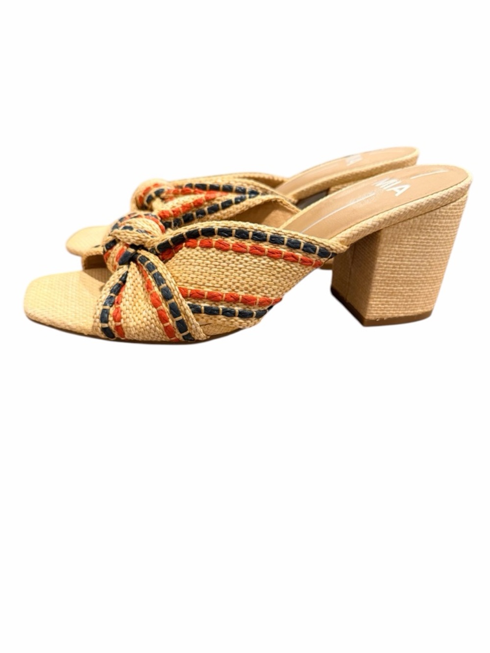 MIA Tan Braided Knot Mules with Red & Navy Trim - Picture 7 of 11